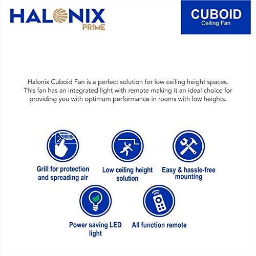 Halonix Cuboid 400mm Ceiling Fan With Built In Led Light And Remote White